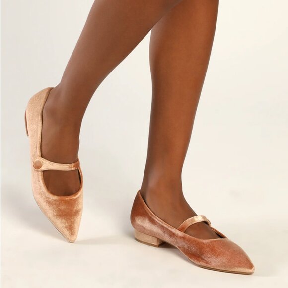 Licon Champagne Velvet Buckle Pointed-Toe Ballet Flats - Picture 4 of 4